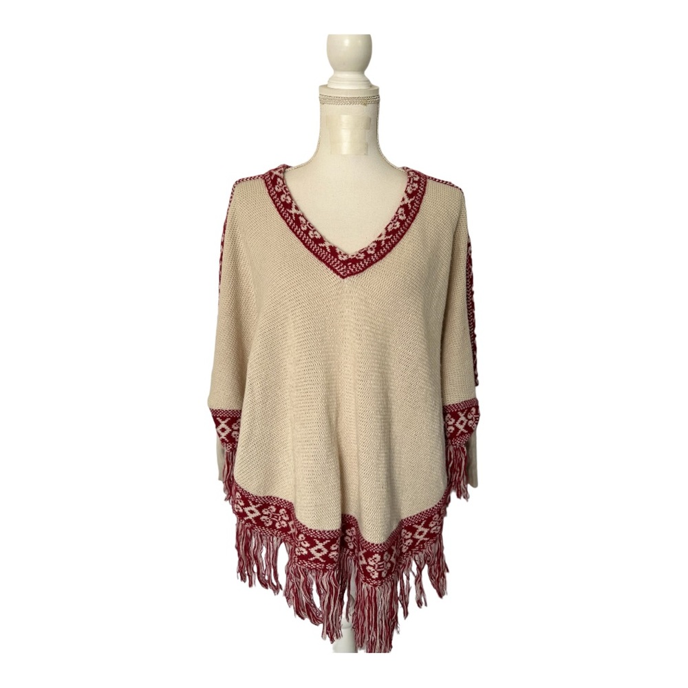 Oober Swank womens Ivory-Red Poncho/cape Size S/M
